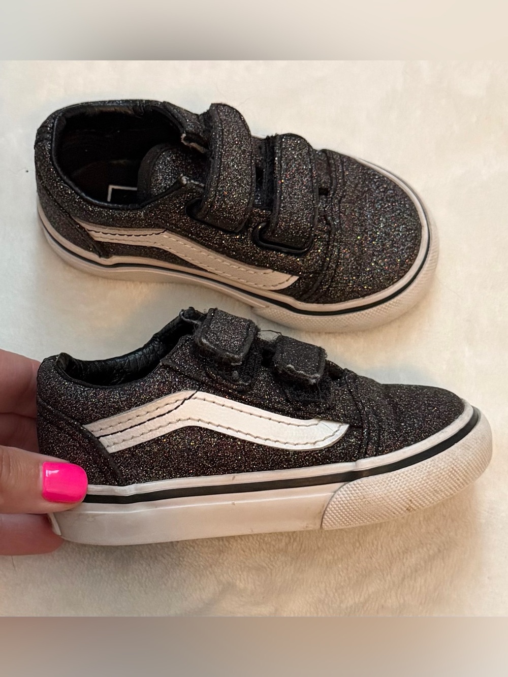 Vans Toddler Black Glitter Velcro Skate Sneakers